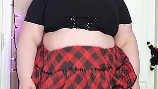 Hairy BBW spreads miniskirt for wet pussy worship tease