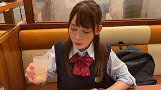 Pretty Japanese JK's plump ass shakes on old man's pistoning cock