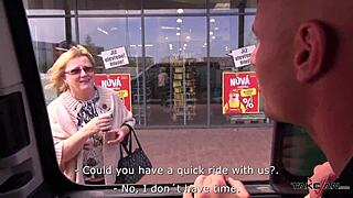 yo this horny blondie grabs a hard dick for a car ride then takes cum all over her tits man