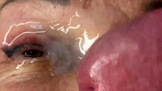 Mature Lady Eyes Covered in Huge Facial Cumshot