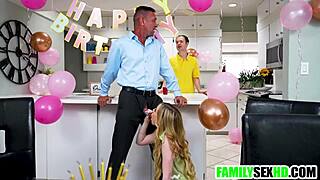 Eighteen-Year-Old Blonde Stepdaughter Sucks and Fucks Daddy in Family Tradition