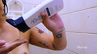 brunette latina with huge natural tits and big nipples masturbates tight pussy in steamy shower thinking of you