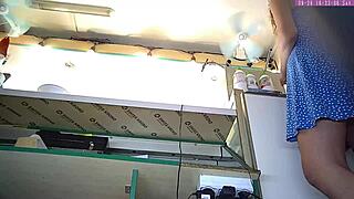 Whoa sexy blonde stepsis upskirt thong flash at work caught hidden 😍🔥