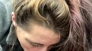 street hooker deepthroats customer dick swallows every drop cum car