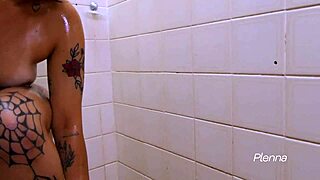 brunette latina with huge natural tits and big nipples masturbates tight pussy in steamy shower thinking of you