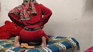 housewife sneaks in some teasing bent-over playtime with her favorite thick dildo toy