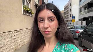 hottie loses game walks streets with HUGE FACIAL CUM covering her face cumwalk challenge!