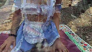 Alice In Wonderland Bunny Costume Sucks Huge Cock Deepthroat Then Outdoor Fuck