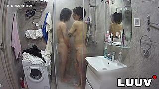 Tattooed Alice Joins Boyfriend in Shower for Webcam Shaved Pussy Tease