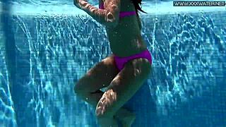 Jessica Lincoln's Pink Bikini Tease Turns Underwater Horny Pool Fuck With Friend!