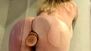 hey horny chubby blonde babe masturbates juicy big saggy tits pussy shower dildo tight wet teaser