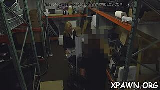 young tight pussy slut fucked rough missionary in shop, you won't believe how she sucks cock