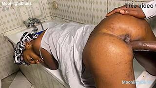 super horny housewife moans loud taking plumber's huge bbc doggystyle in bathroom