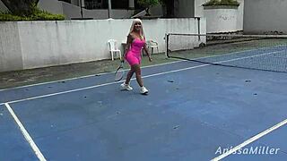 Practice serve turns into deep cock swallowing frenzy with curvy latina