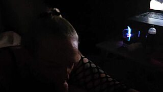 Cristall princess blonde sucks cock sensually with red lipstick marks