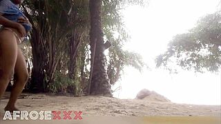 i love teasing on the beach in my swimsuit before dropping to suck his ebony cock hard