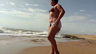 big ass latina ebony gets so horny flashing curves then masturbates hard on sunny beach