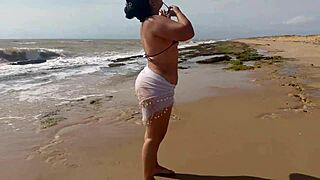 big ass latina ebony gets so horny flashing curves then masturbates hard on sunny beach