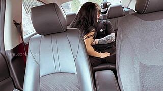 Colombian hottie rides boyfriend's cock in the car