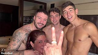 blonde slave chokes on cocks before triple penetration gangbang