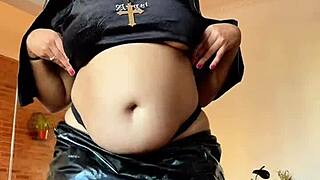 bbw ebony latina nun halloween latex skirt striptease twerk tease