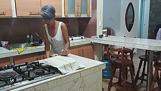 i catch stepsis dancing sexy naked kitchen beg her fuck rough