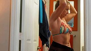 stepmom's bikini gets me hard she jerks and sucks my huge cock to cum fast