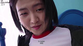 This Busty Korean Girlfriend Roleplays Seductively In Black Stockings