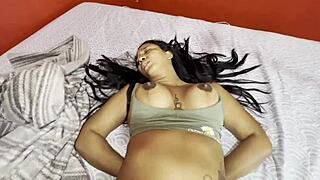 Hot stepmom shares bed with stepson for creampie pussy sex