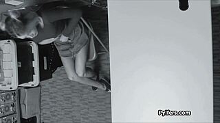 Sporty blonde shoplifter pounded hard by security cam