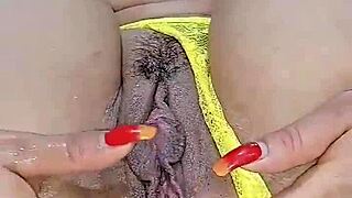 hot blonde rubs pussy to orgasm squirting everywhere so horny