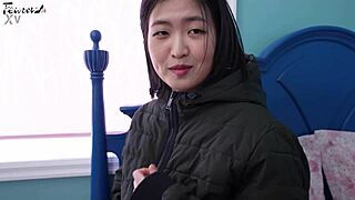 This Busty Korean Girlfriend Roleplays Seductively In Black Stockings