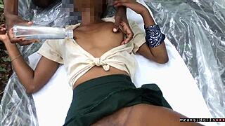 Pretty 18-Year-Old Ebony Surrenders Tight Pussy in Jungle