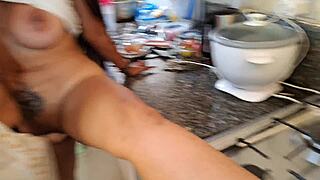 Busty Stepmom and Curvy Stepdaughter Rip Clothes for Kitchen Lesbian Lick!