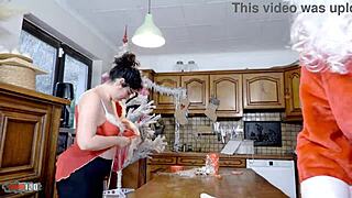 Emmita's Big Tits Bounce During Xmas Kitchen Fuck and Terry's Hard Anal Finish