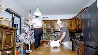 Emmita's Big Tits Bounce During Xmas Kitchen Fuck and Terry's Hard Anal Finish