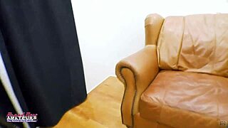 that blue haired nerd raven strips toys her shaved pussy then gulps big cock cum