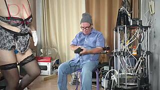 A Playful Naked Maid Dusts in Engineer's Cluttered Office on Hidden Cam