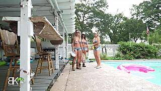 Trailer trash pool bash with free-for-all blowjobs and big tits