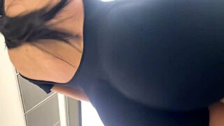 Squirting Latina Fitness Babe Fingers Hard in Gym Bathroom