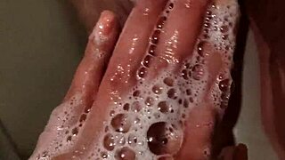 Hot stepbrother shower handjob while wife away!