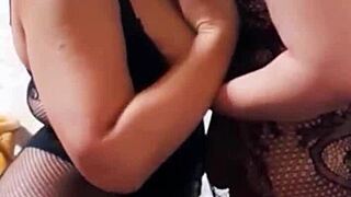 Stepmom teaches stepdaughter lesbian fucking pussy licking and orgasm