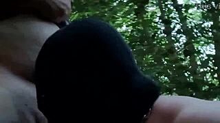 maîtresse kantalis offers her chained slave ebed for outdoor bdsm humiliation and cumshots