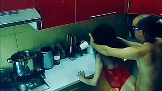 Beautiful slender wife roughly fucked kitchen bodysuit all positions