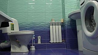 hairy beaver soaks shorts collecting piss jar by jar fetish