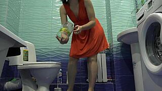 hairy beaver soaks shorts collecting piss jar by jar fetish