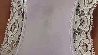 close-up big panties pulled aside for deep creampie in homemade dirty couple sex