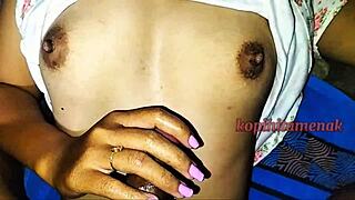 indo auntie jerks cum onto small tits 😍