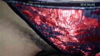 Ebony Girlfriend's Red Panties Slip Off for Condom Creampie Tease