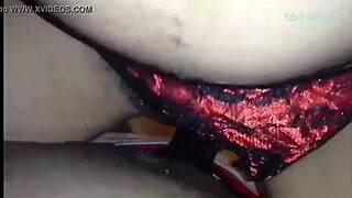 Ebony Girlfriend's Red Panties Slip Off for Condom Creampie Tease